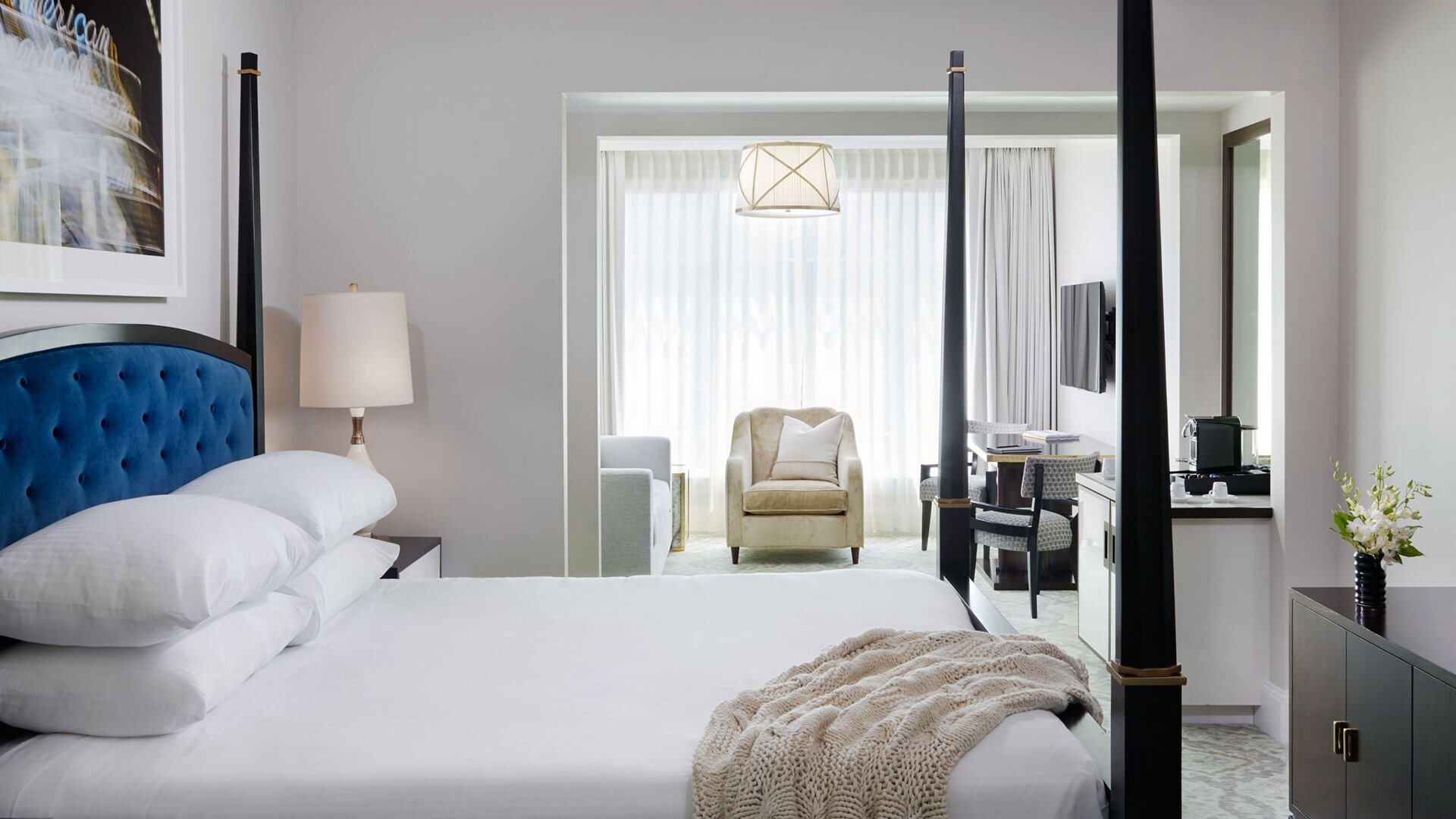 Premium bedding, free minibar, in-room safe, laptop workspace