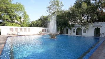 Outdoor pool, pool umbrellas, pool loungers