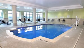 Indoor pool, open 7:00 AM to 10:00 PM, pool loungers