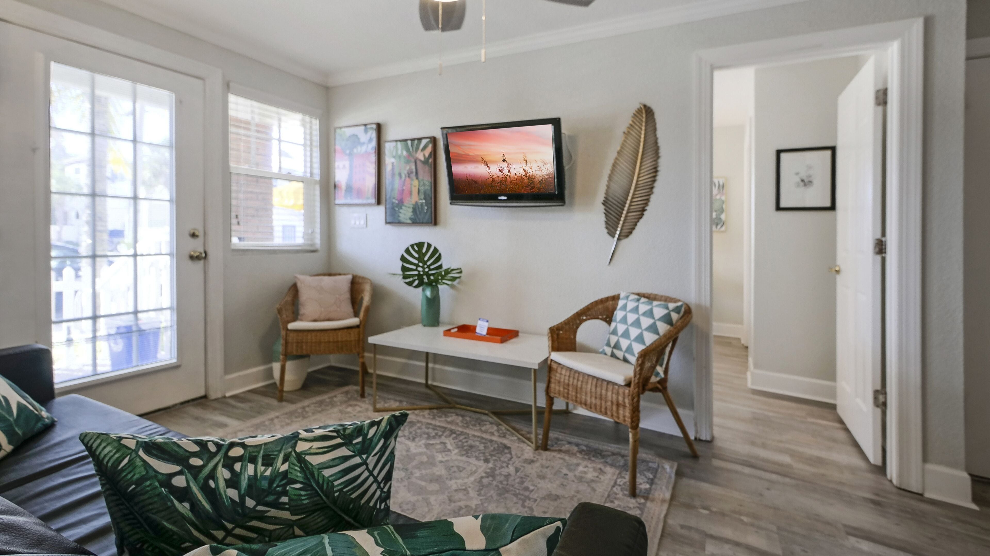 #1 garden suite, 2b/1b | living area | 32-inch tv with cable channels