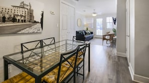 #1 Garden Suite, 2B/1B | Living area | 32-inch TV with cable channels