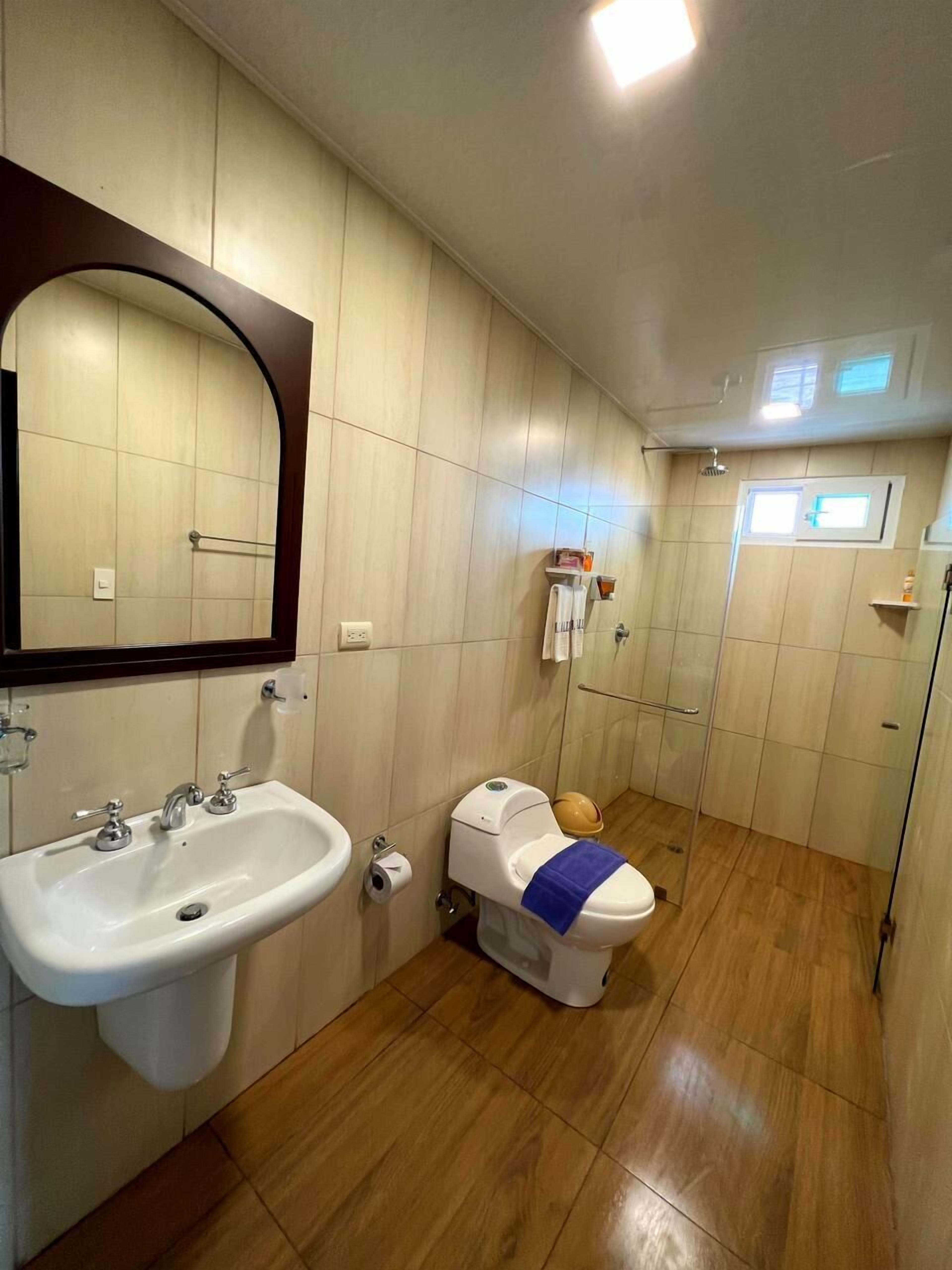 shower, free toiletries, towels