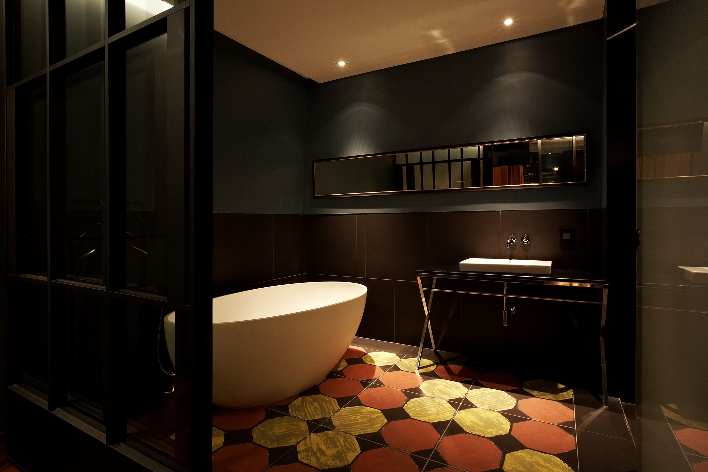 duplex (extra person charge krw20,000 on site for 3+ people stay) | bathroom | separate bathtub and shower, free toiletries, hair dryer, bathrobes