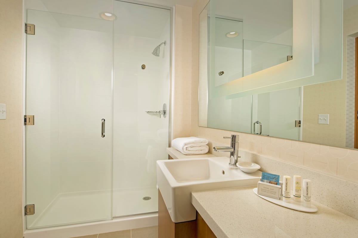 free toiletries, hair dryer, towels