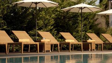 Outdoor pool, open 8 AM to 8 PM, sun loungers