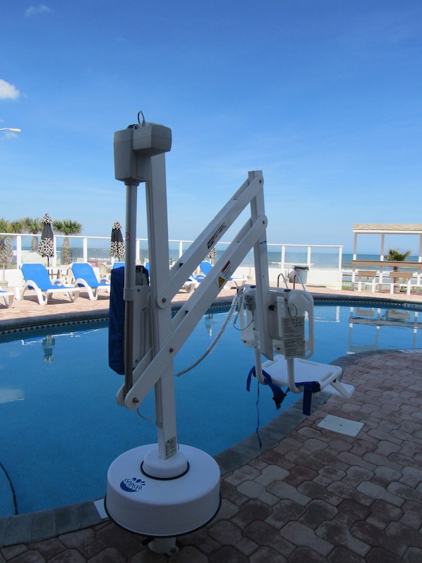 Outdoor pool, sun loungers