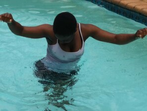 Outdoor pool, pool loungers