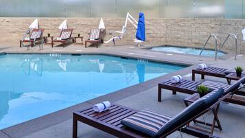 Outdoor pool, open 8:00 AM to 10:00 PM, pool umbrellas, sun loungers