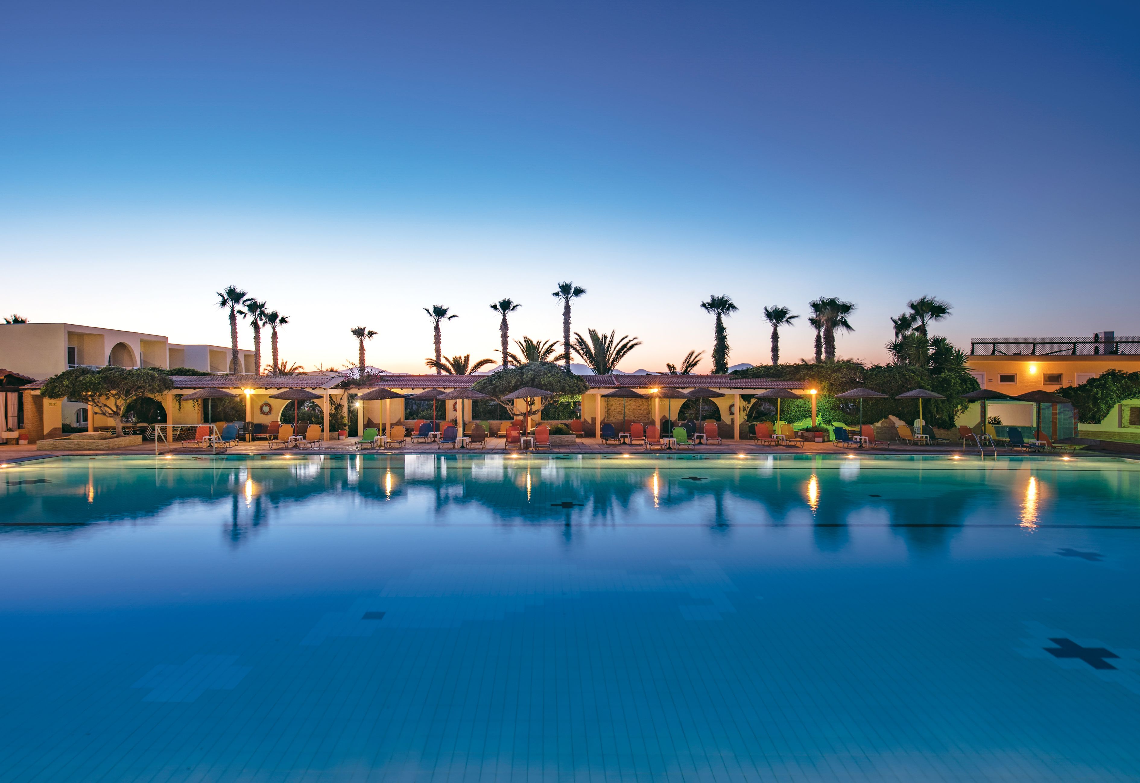 Outdoor pool, pool umbrellas, pool loungers
