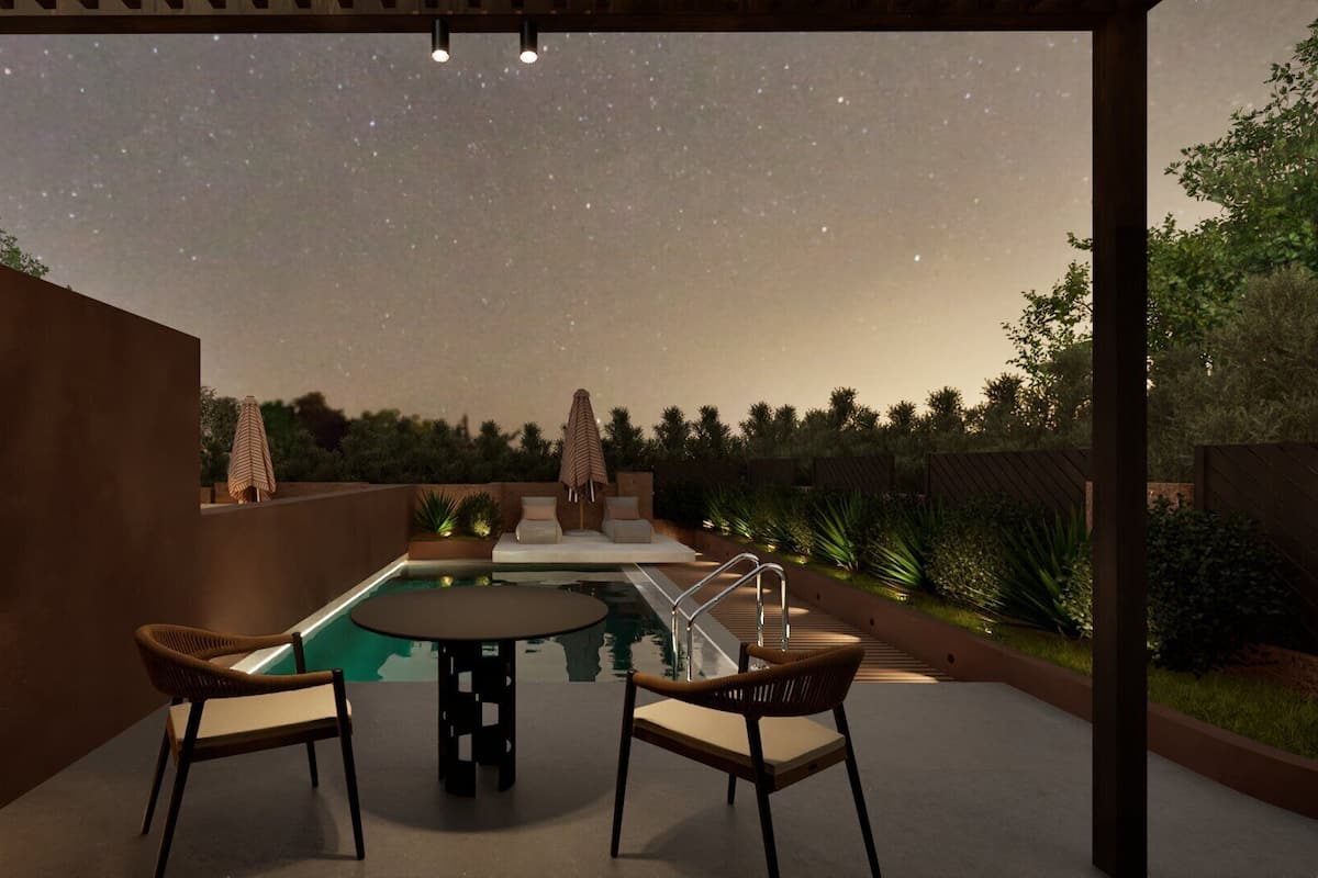 Dobbeltrom – deluxe, privat basseng | Minibarvarer (inkludert), safe på rommet, skrivebord og lydisolert