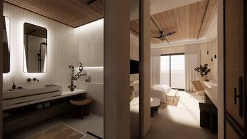 Shower, free toiletries, hair dryer, bathrobes