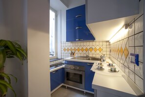 Estudio | Cocina privada | Frigorífico grande, microondas, horno y placa de cocina