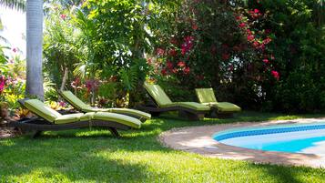 Outdoor pool, pool loungers