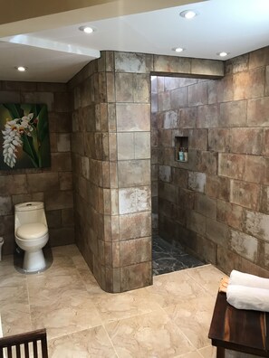 Bangalô, 1 quarto, vista para o oceano | Banheiro | Chuveiro, produtos de toalete grátis, secador de cabelo 