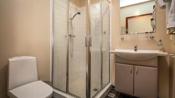 Shower, free toiletries, hair dryer, towels