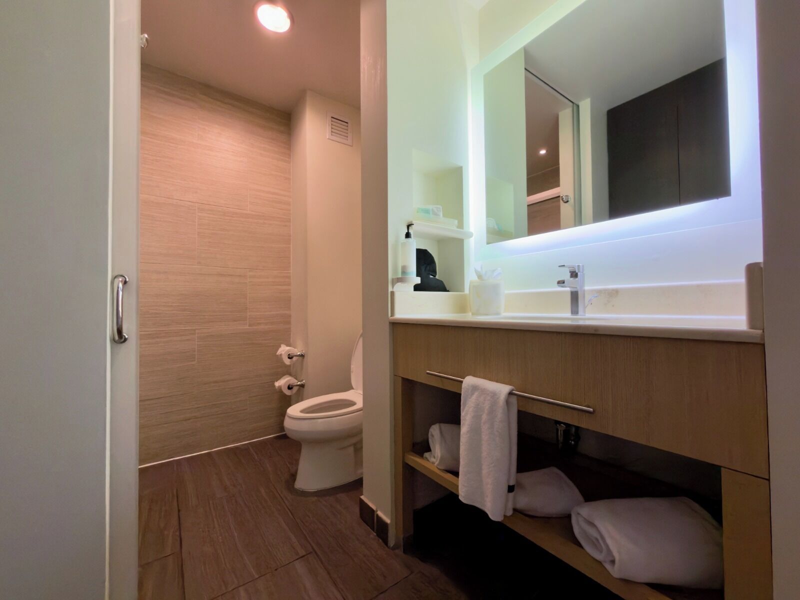 Room, 2 Double Beds, Refrigerator | Bathroom | Shower, bathrobes, towels