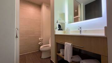 Room, 2 Double Beds, Refrigerator | Bathroom | Shower, bathrobes, towels