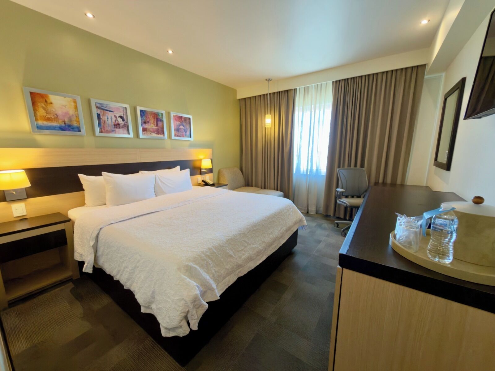 In-room safe, desk, laptop workspace, blackout curtains