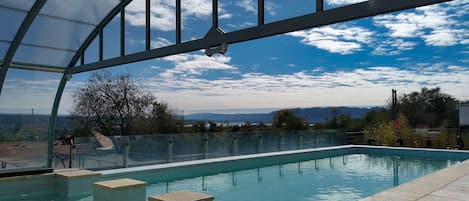 Indoor pool, outdoor pool, sun loungers