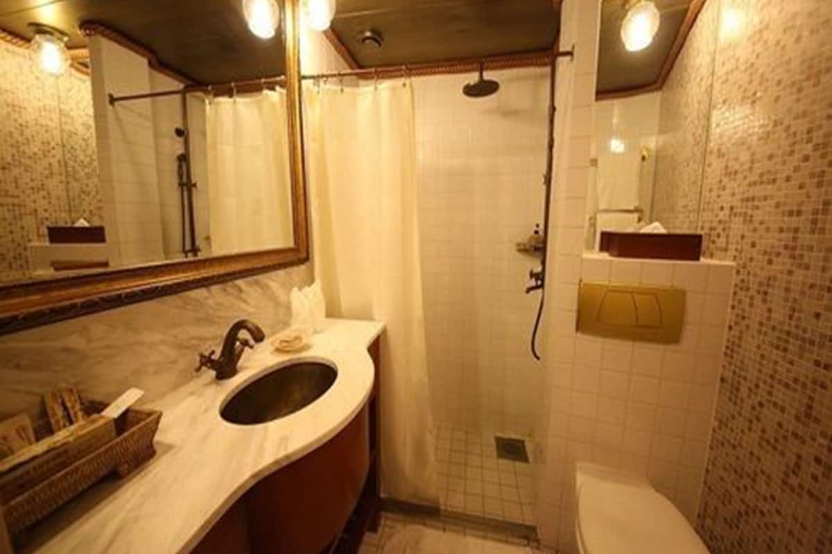 Deluxe Room with Balcony City View | Badrum | Dusch, regndusch, gratis toalettartiklar och hÄrtork