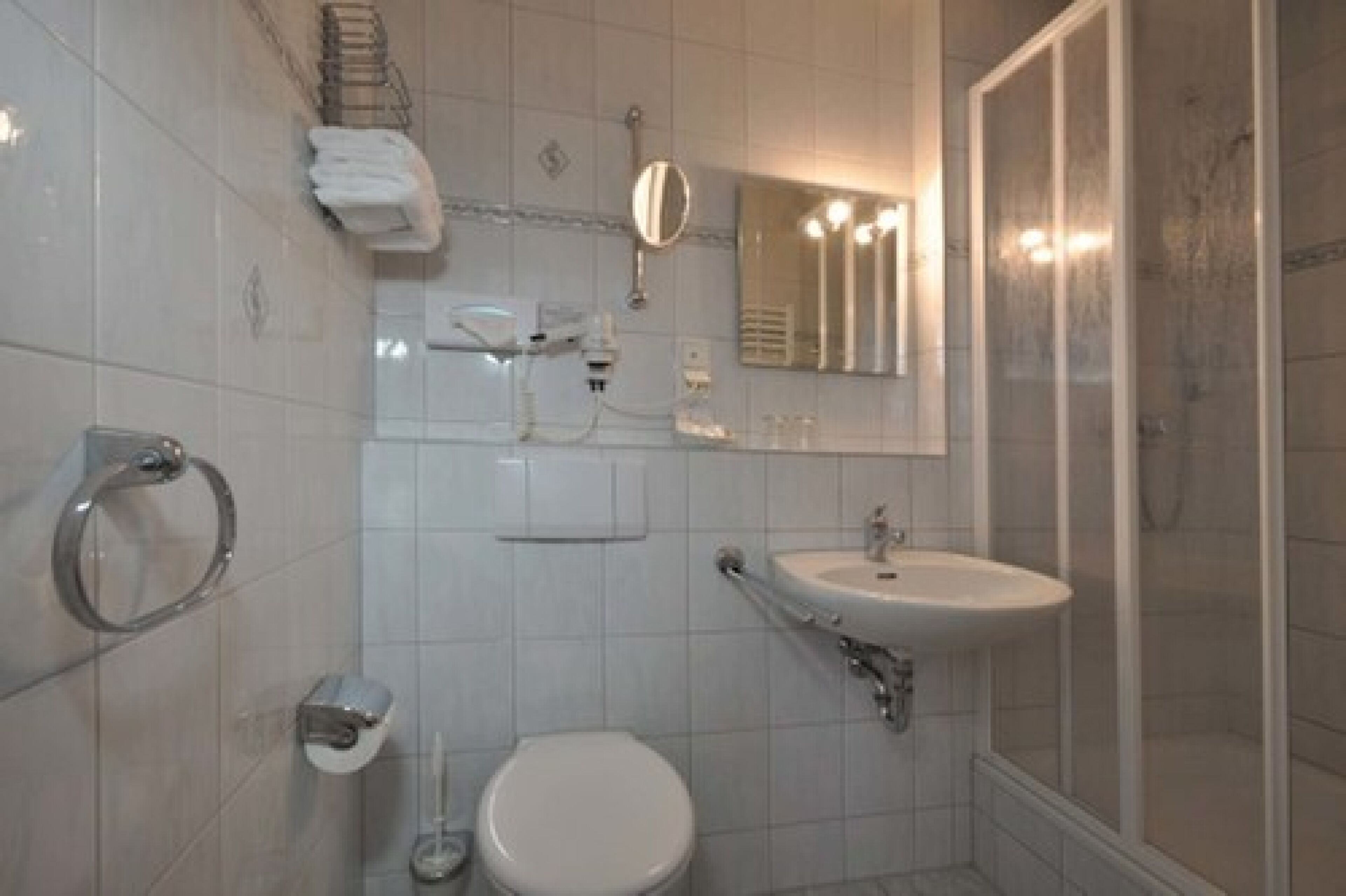 free toiletries, hair dryer, towels