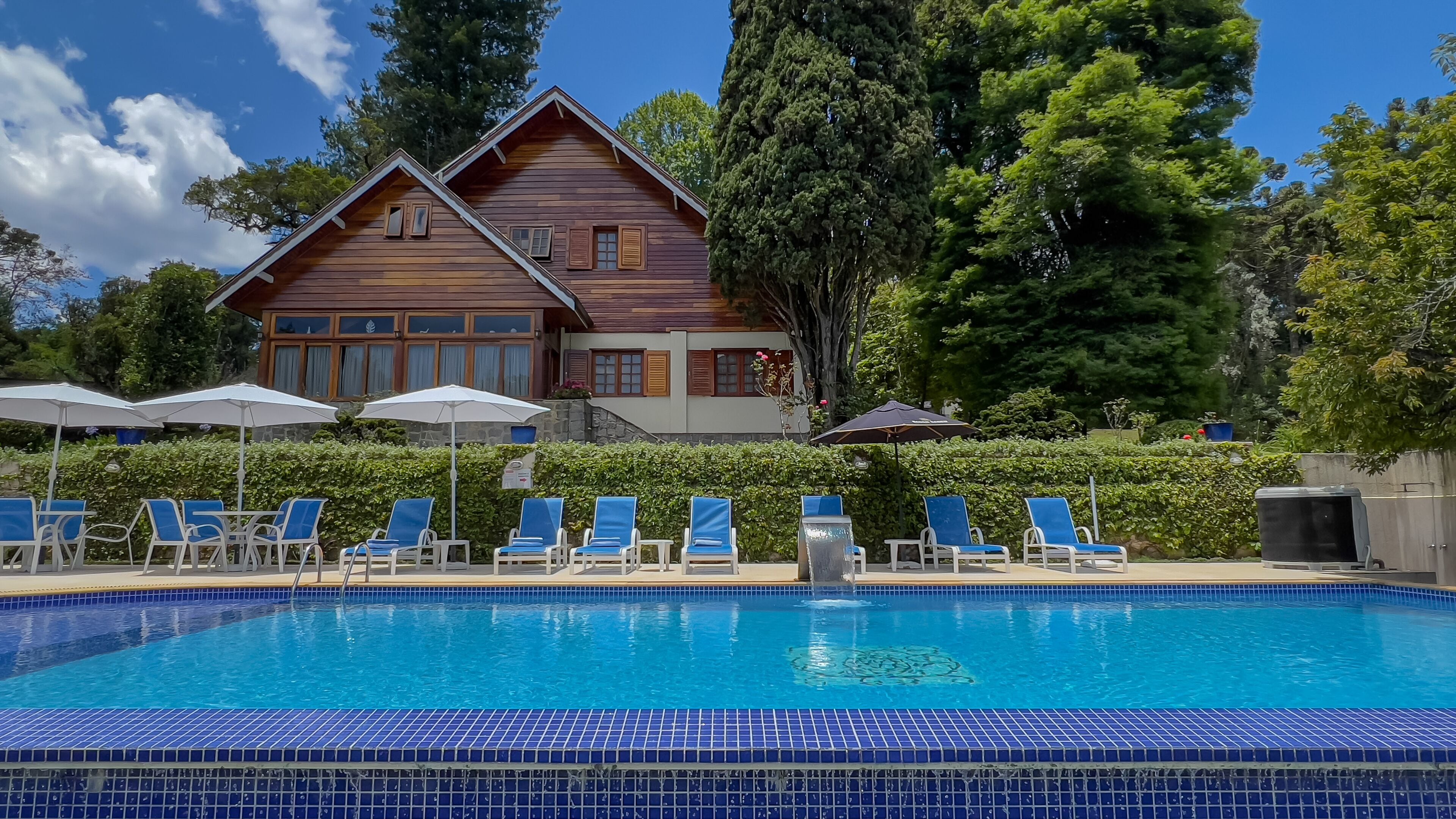 outdoor pool, pool loungers