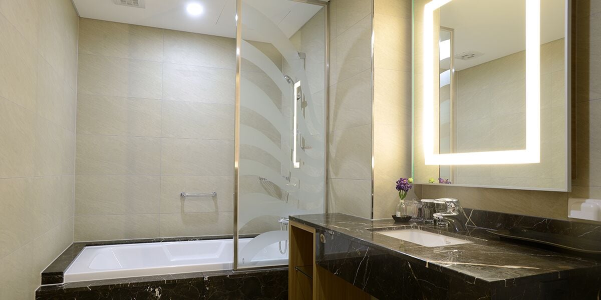 shower, hair dryer, bathrobes, slippers