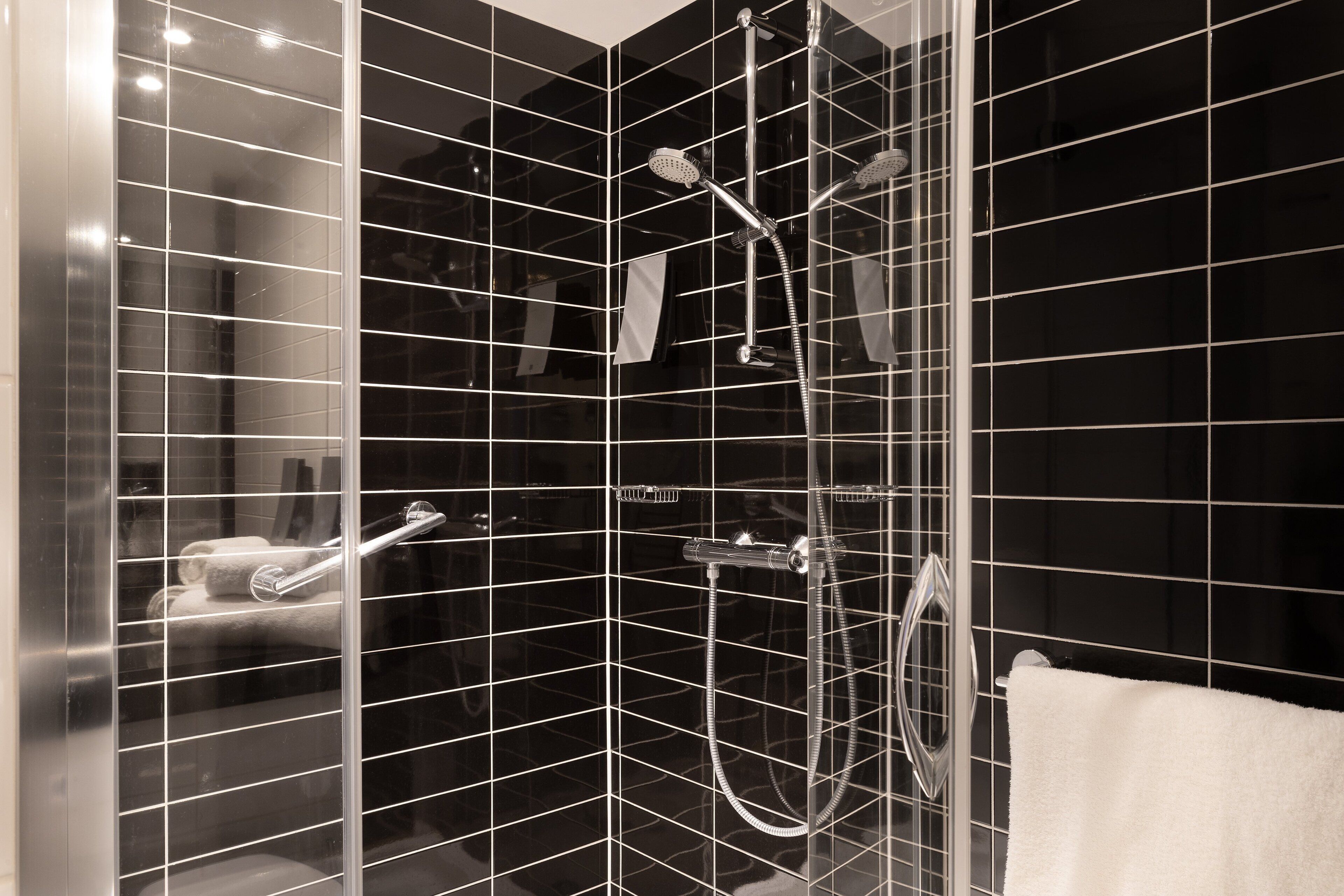 shower, free toiletries, hair dryer, towels