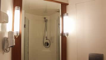 Shower, eco-friendly toiletries, hair dryer, slippers