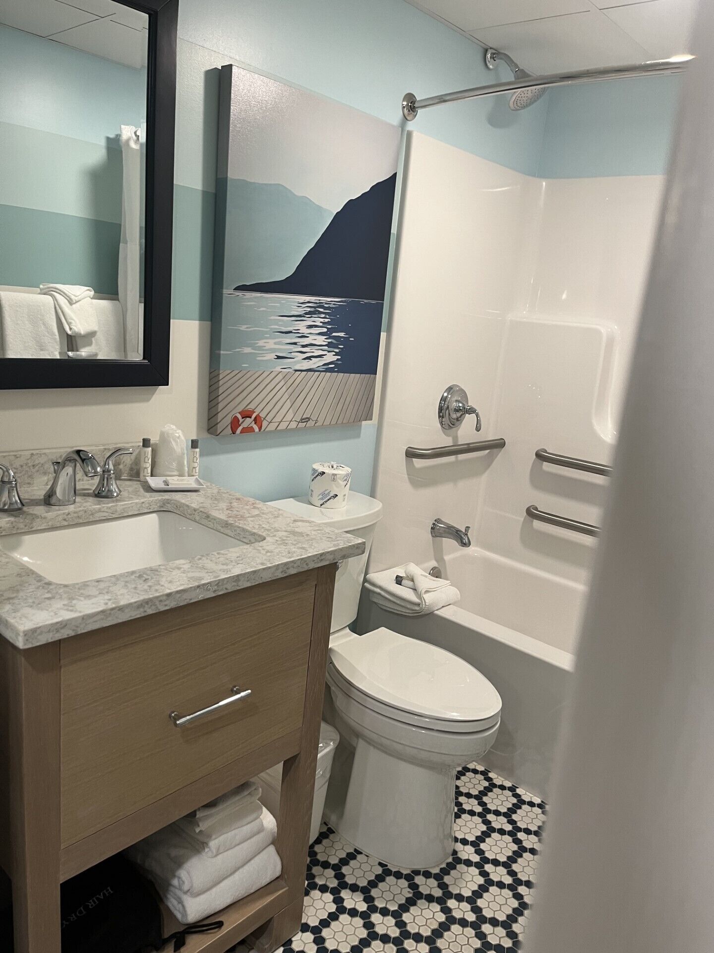 atrium king limited ocean view | bathroom | hair dryer, towels