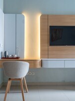 Quarto casal luxo, 1 quarto | Roupas de cama de algodão egípcio, roupas de cama premium, escrivaninha