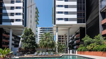 Outdoor pool, sun loungers