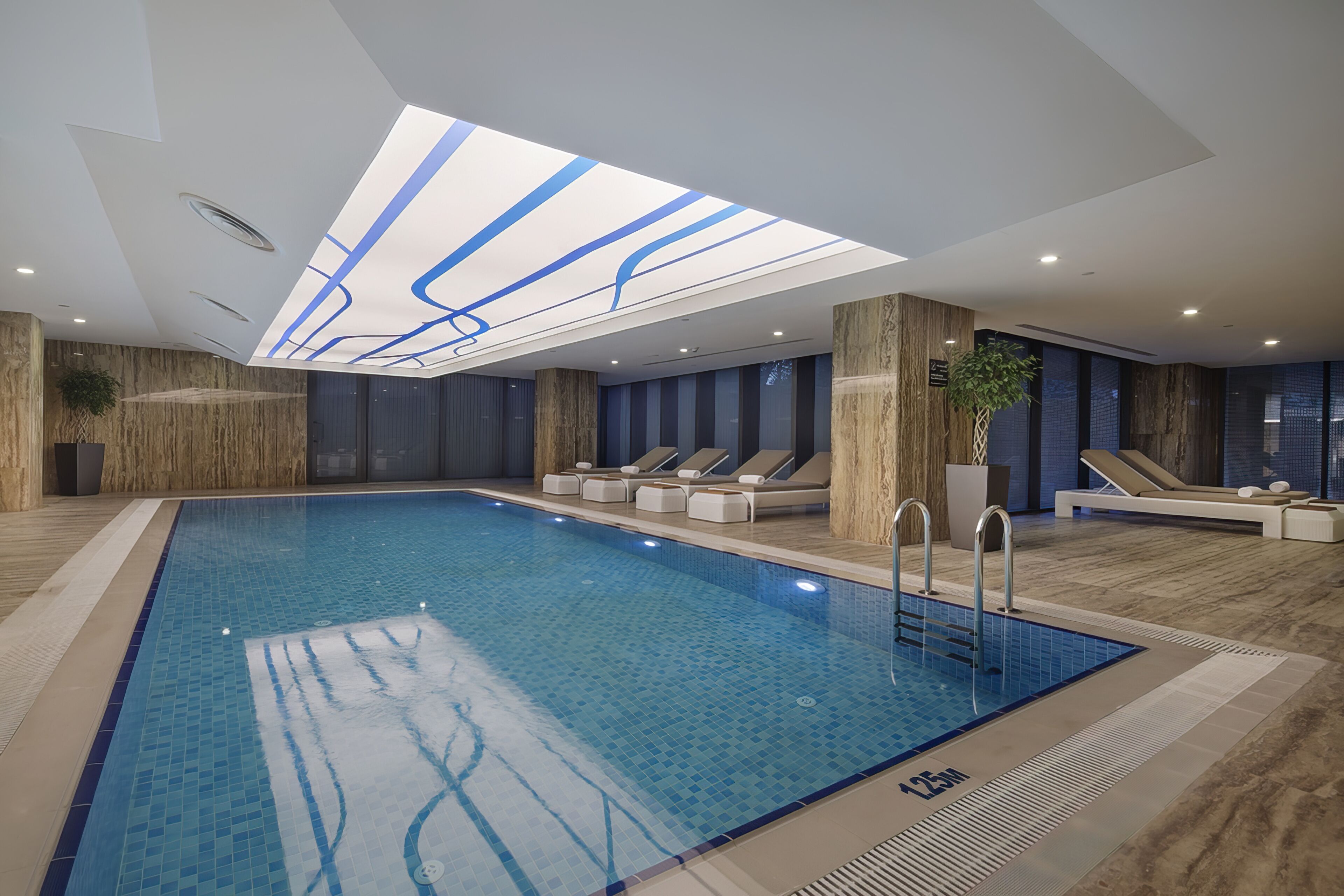 Indoor pool, open noon to 9:00 PM, sun loungers