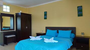 Premium bedding, desk, blackout curtains, bed sheets