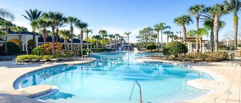 Indoor pool, outdoor pool, pool loungers