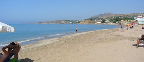 Beach nearby, sun loungers, beach umbrellas, fishing