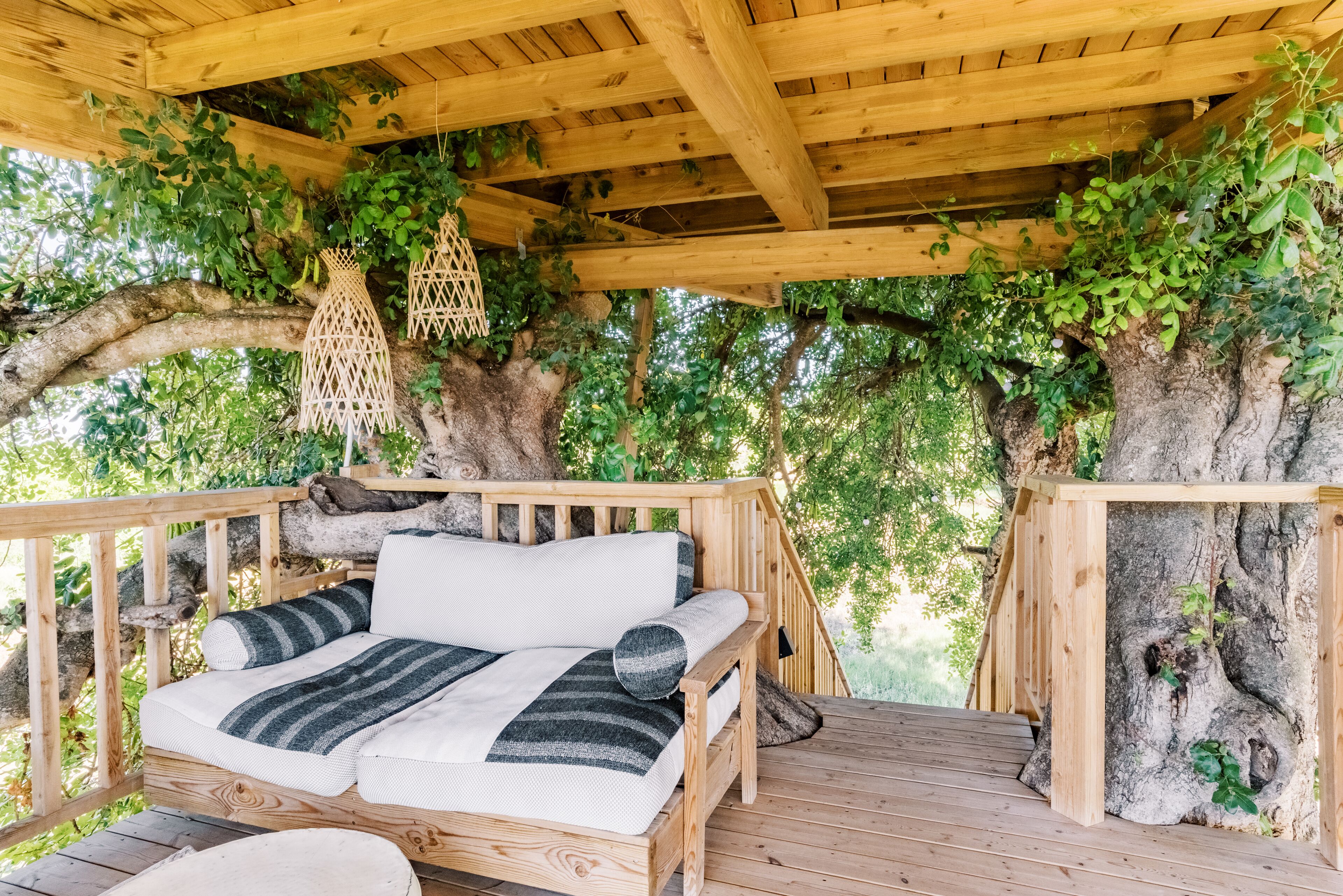 디럭스 트리 하우스, 킹사이즈침대 1개, 바다 전망 | 테라스/파티오