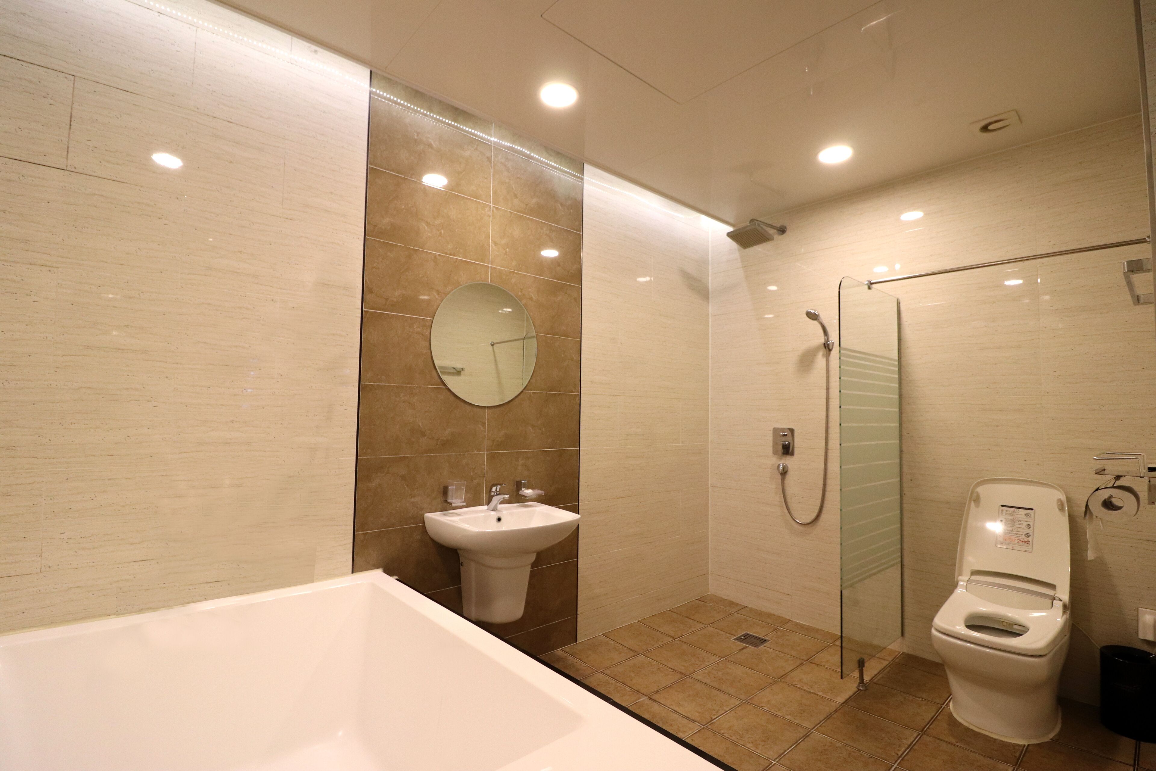 standard double room | bathroom | separate bathtub and shower, jetted bath, free toiletries, hair dryer