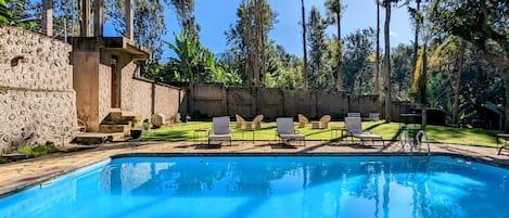 Outdoor pool, sun loungers