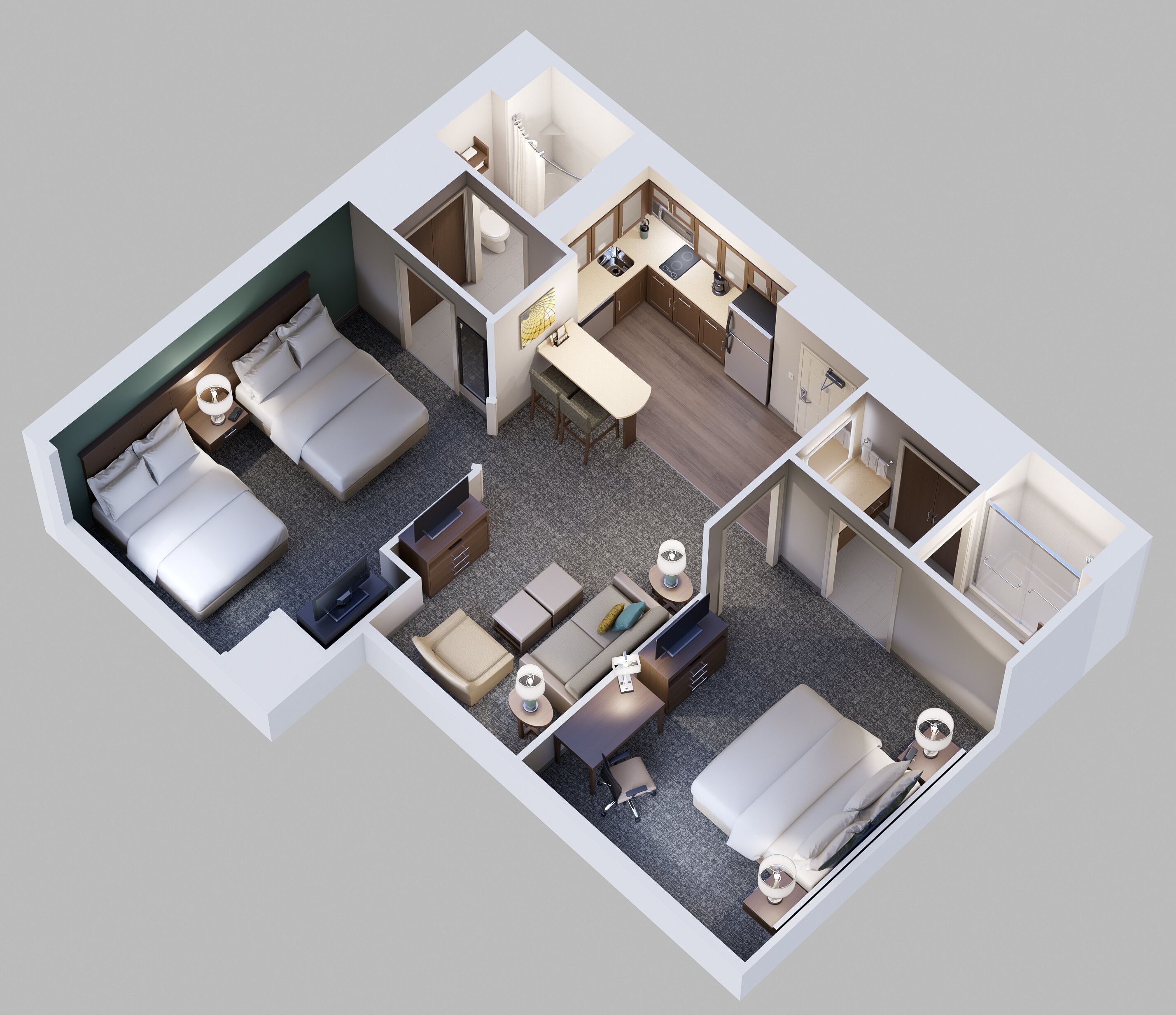 suite, 2 bedrooms, kitchen | 1 bedroom, desk, laptop workspace, blackout curtains