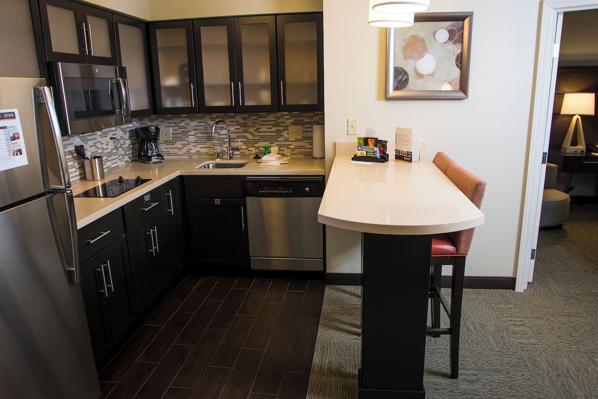 1 bedroom, desk, laptop workspace, blackout curtains