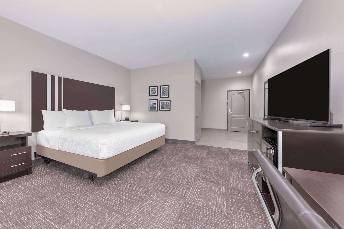 Premium bedding, desk, blackout curtains, soundproofing