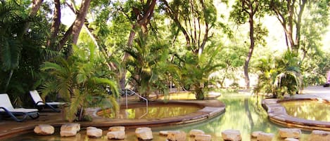 6 outdoor pools, pool umbrellas