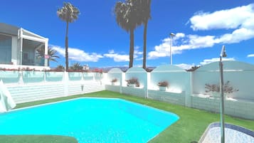 Outdoor pool, pool umbrellas, pool loungers