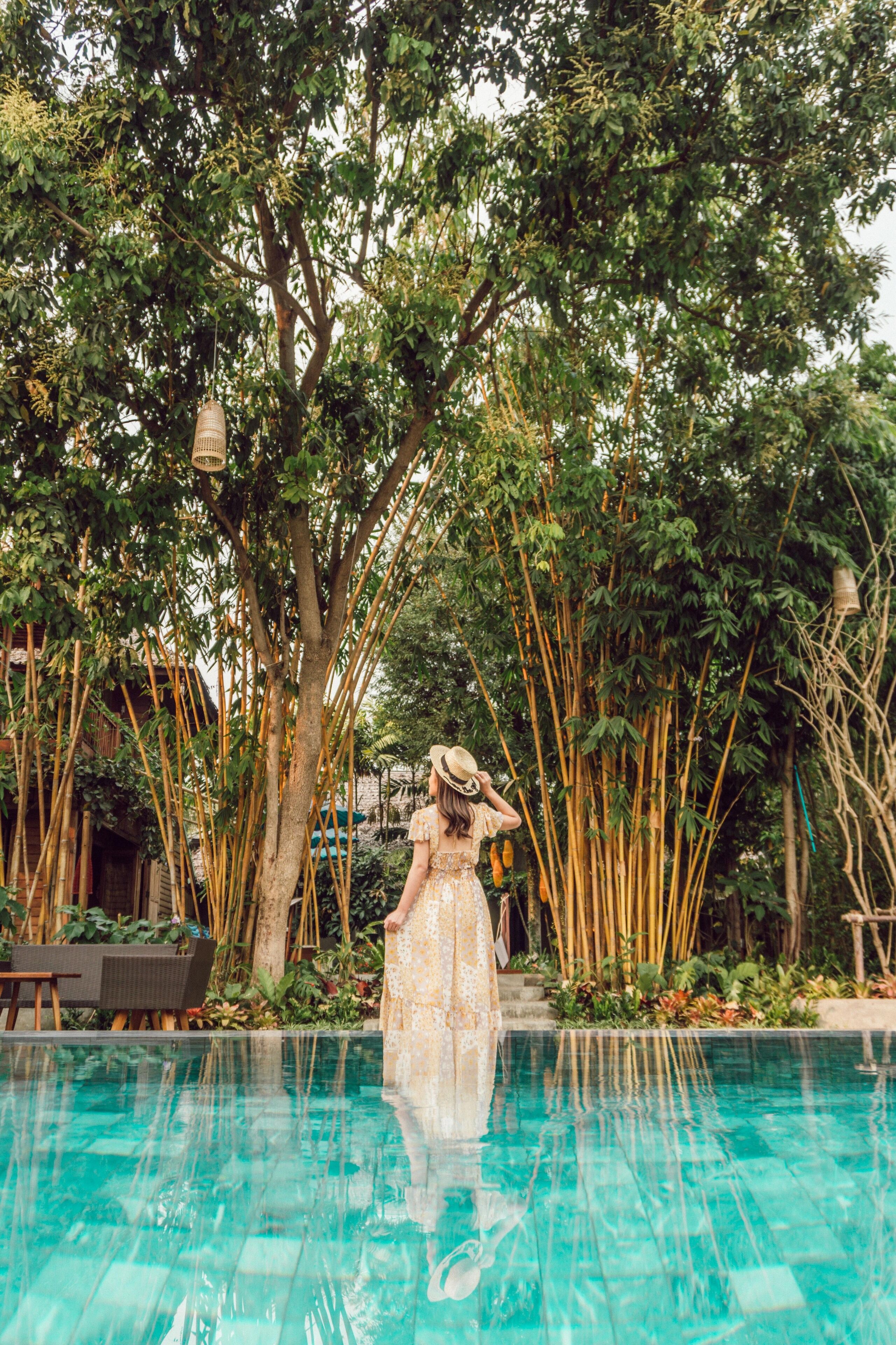 Outdoor pool, pool umbrellas, pool loungers