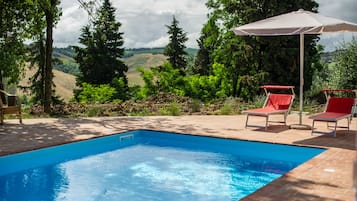 Seasonal outdoor pool, a rooftop pool, pool loungers