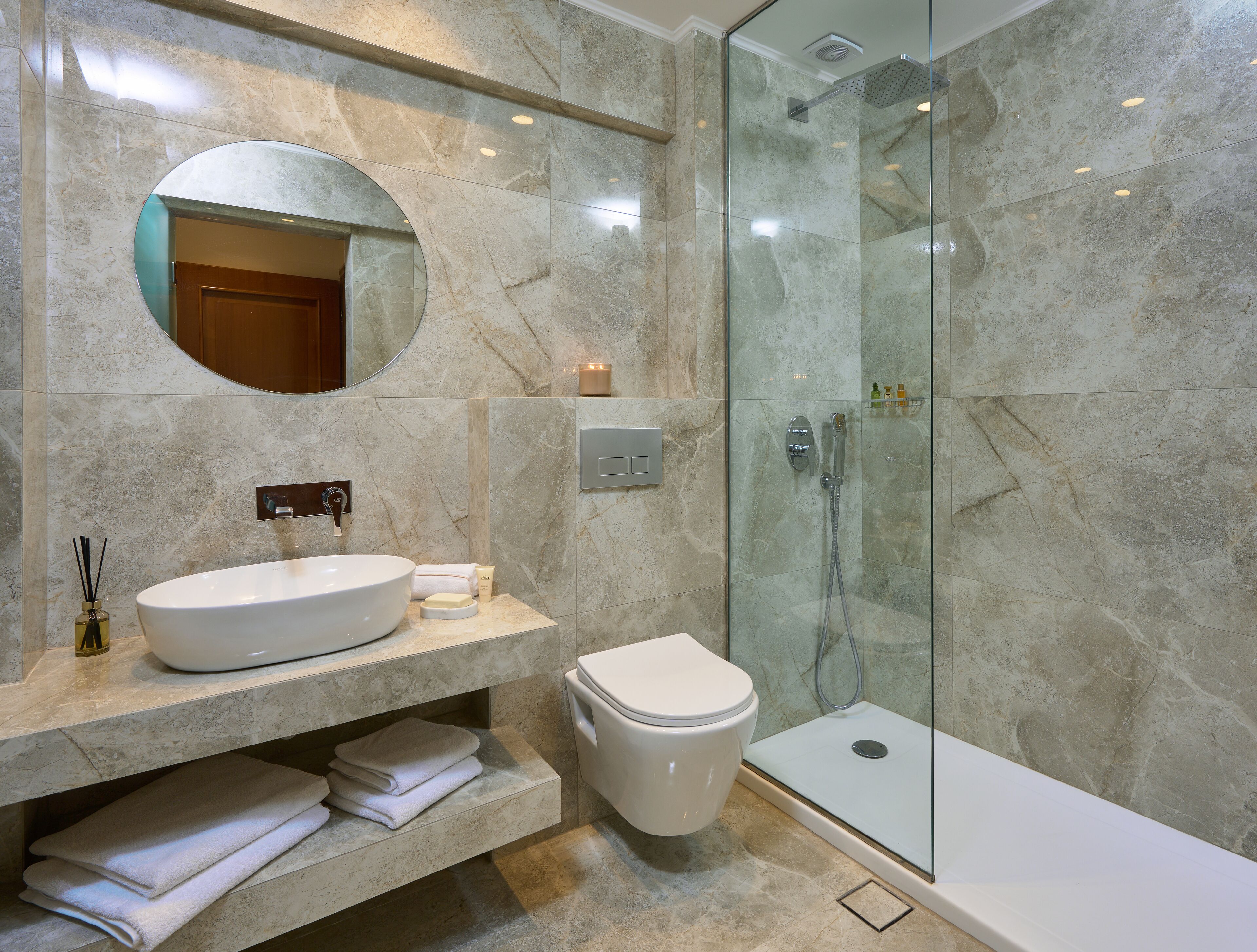 free toiletries, hair dryer, slippers, towels