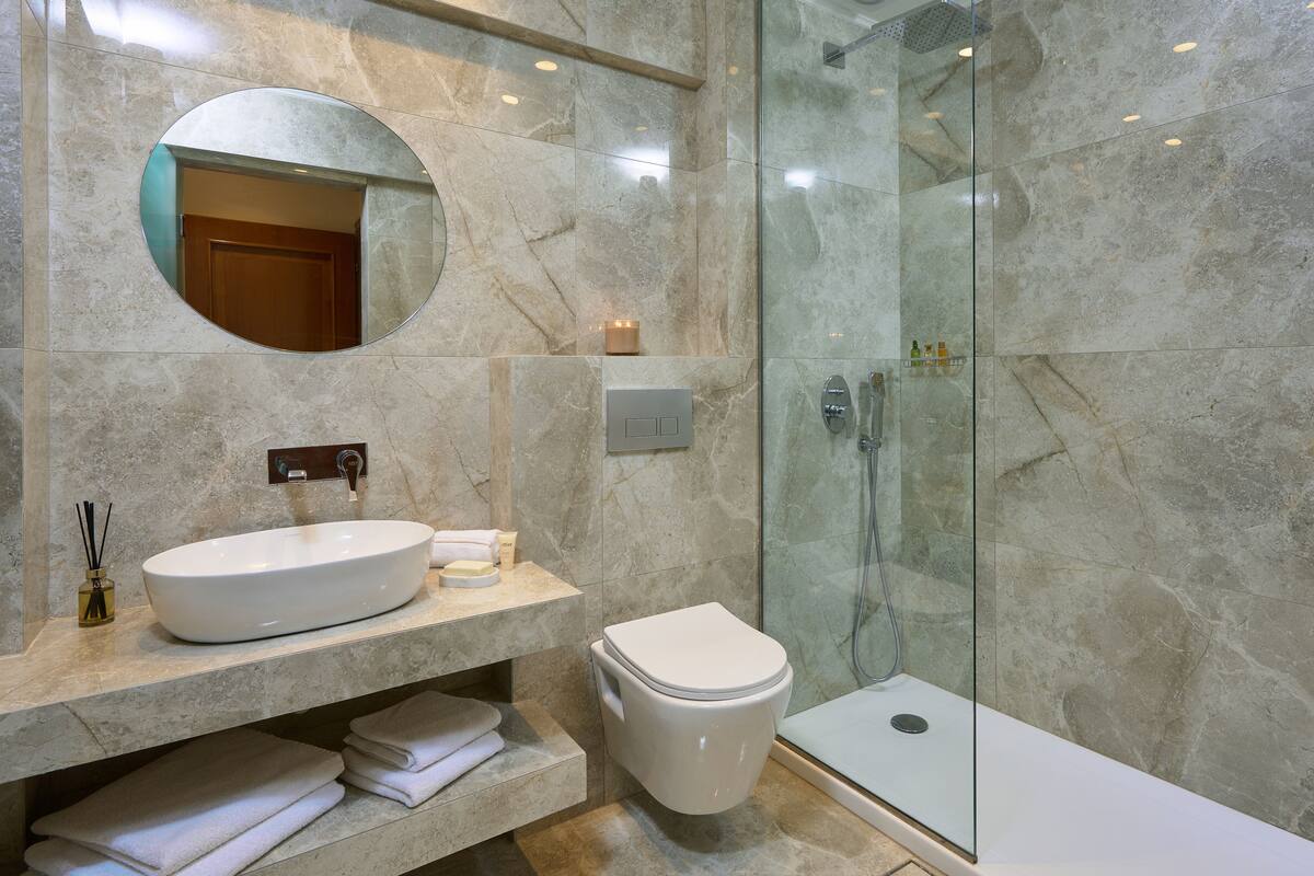 free toiletries, hair dryer, slippers, towels