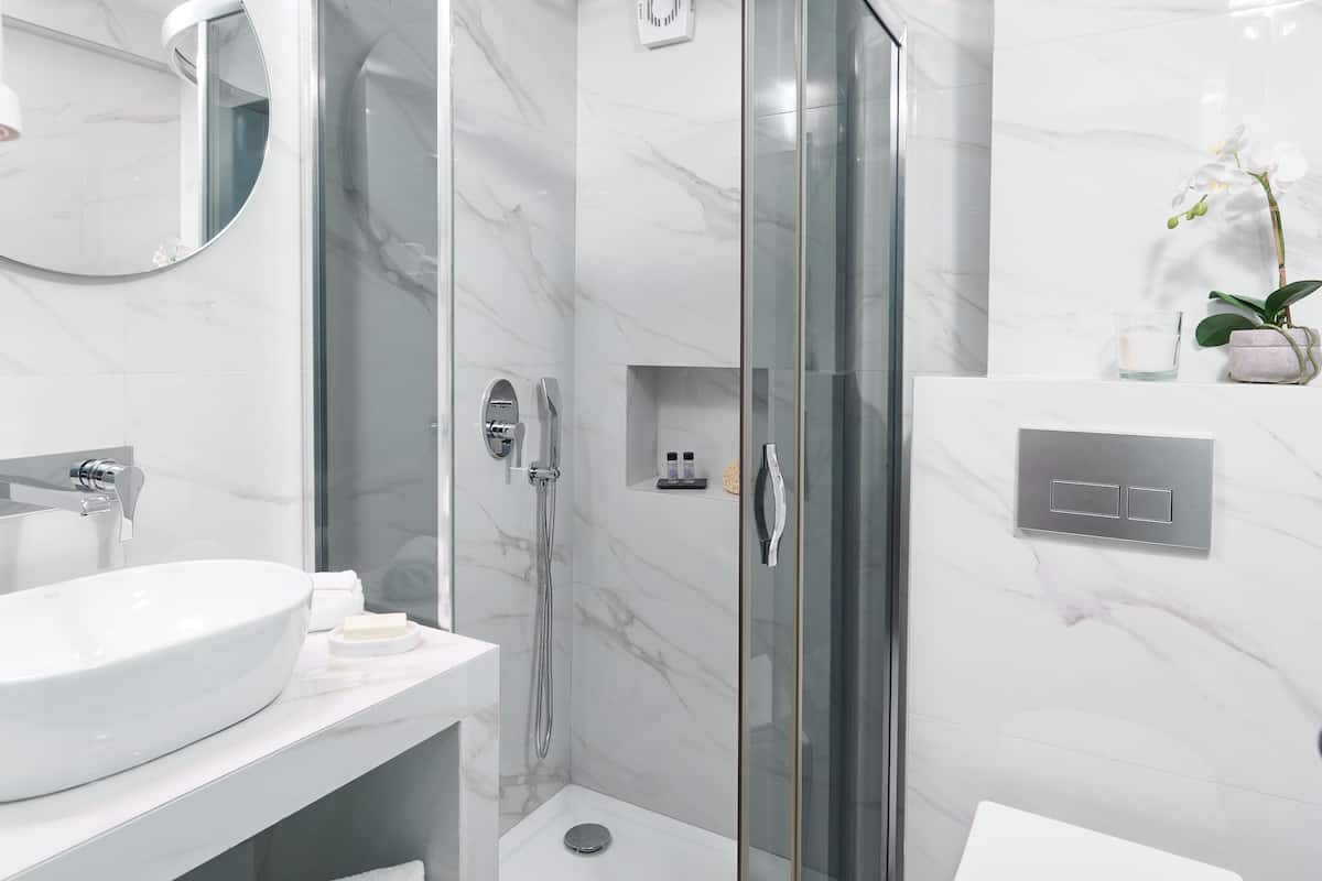 free toiletries, hair dryer, slippers, towels