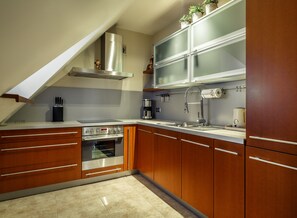 Appartement (Widokowy) | Coin cuisine privé | Réfrigérateur, plaque de cuisson, lave-vaisselle, bouilloire électrique